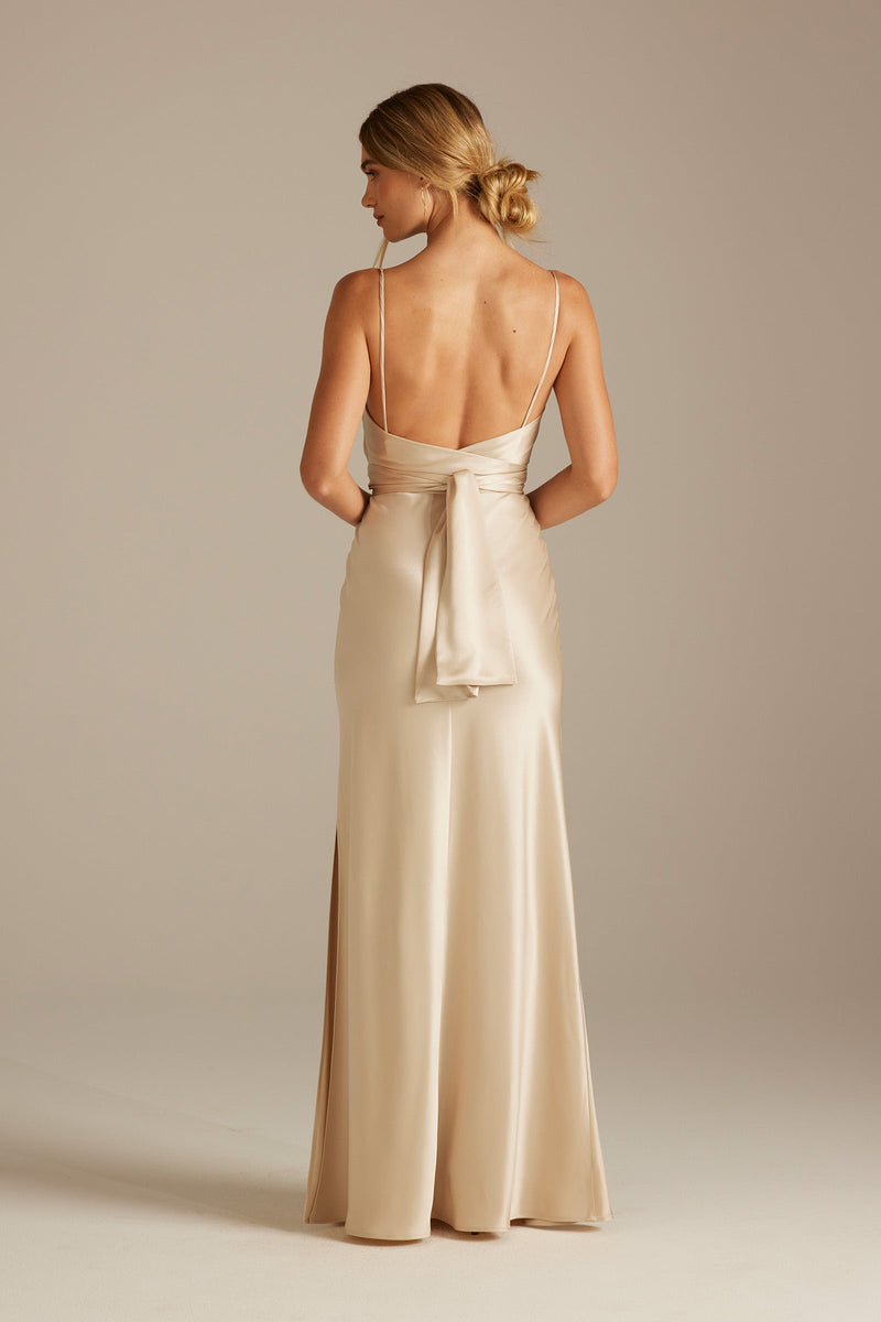 Satin Bridesmaid Dress Prom Dress Champagne M Cameron Champagne by Grace Loves Lace