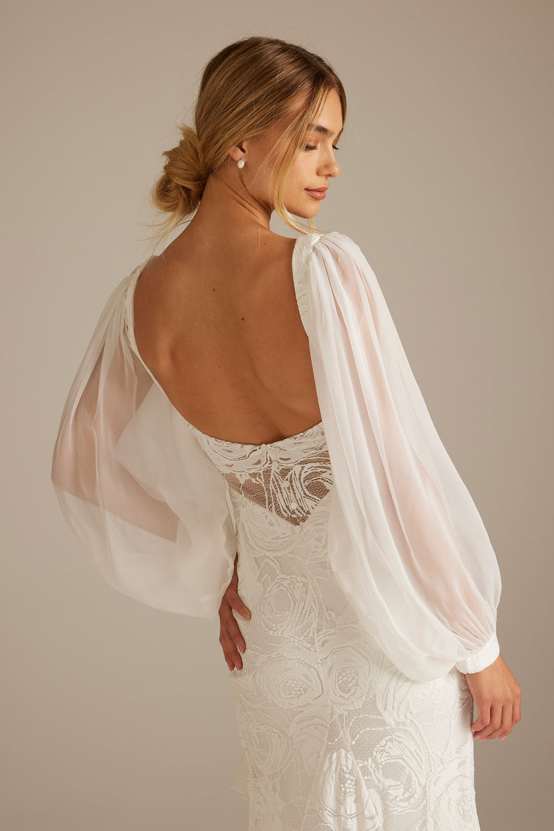 silk and lace wedding dress with sleeves Julietta Sleeves
