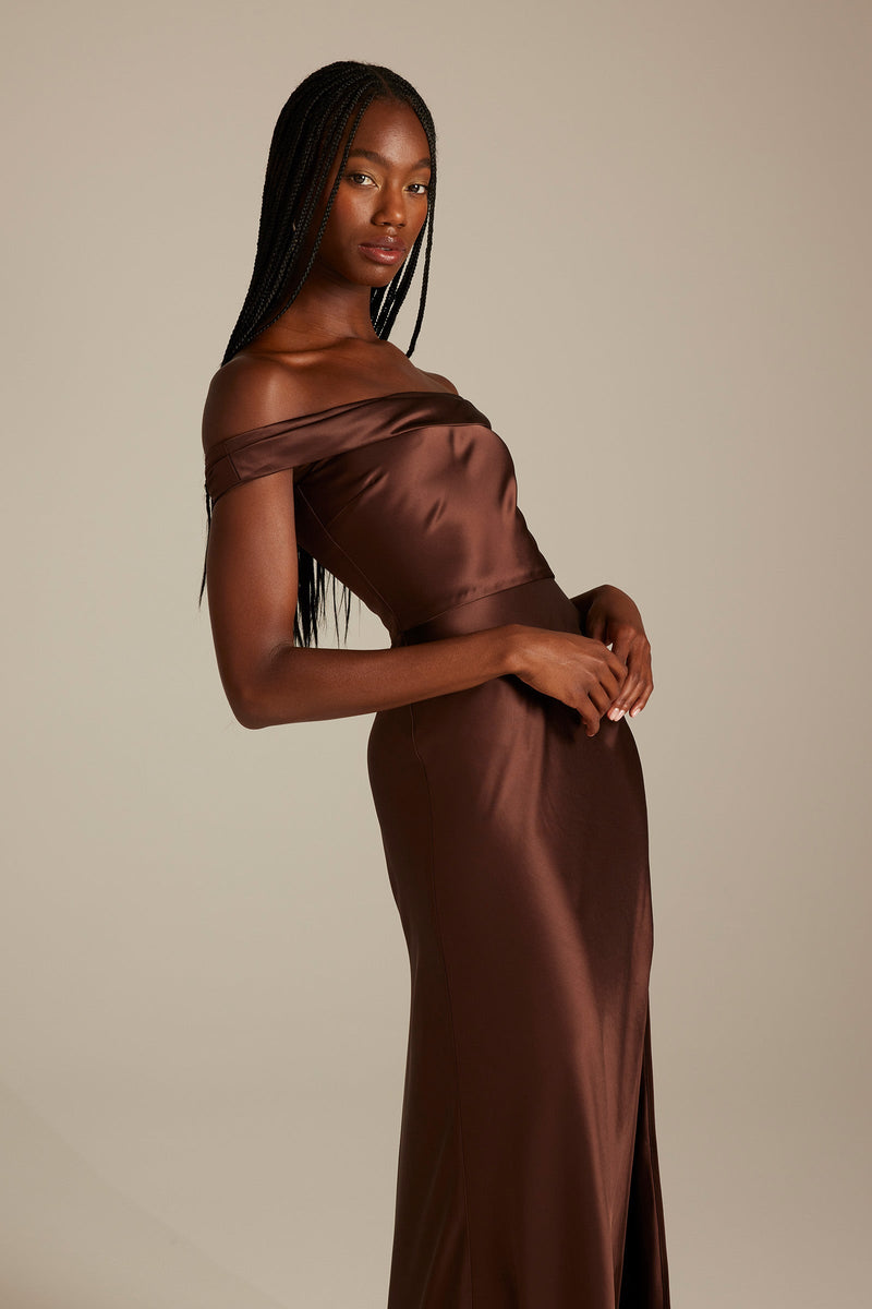 Satin Bridesmaid Dress Prom Dress Brown XL Kai Espresso by Grace Loves Lace