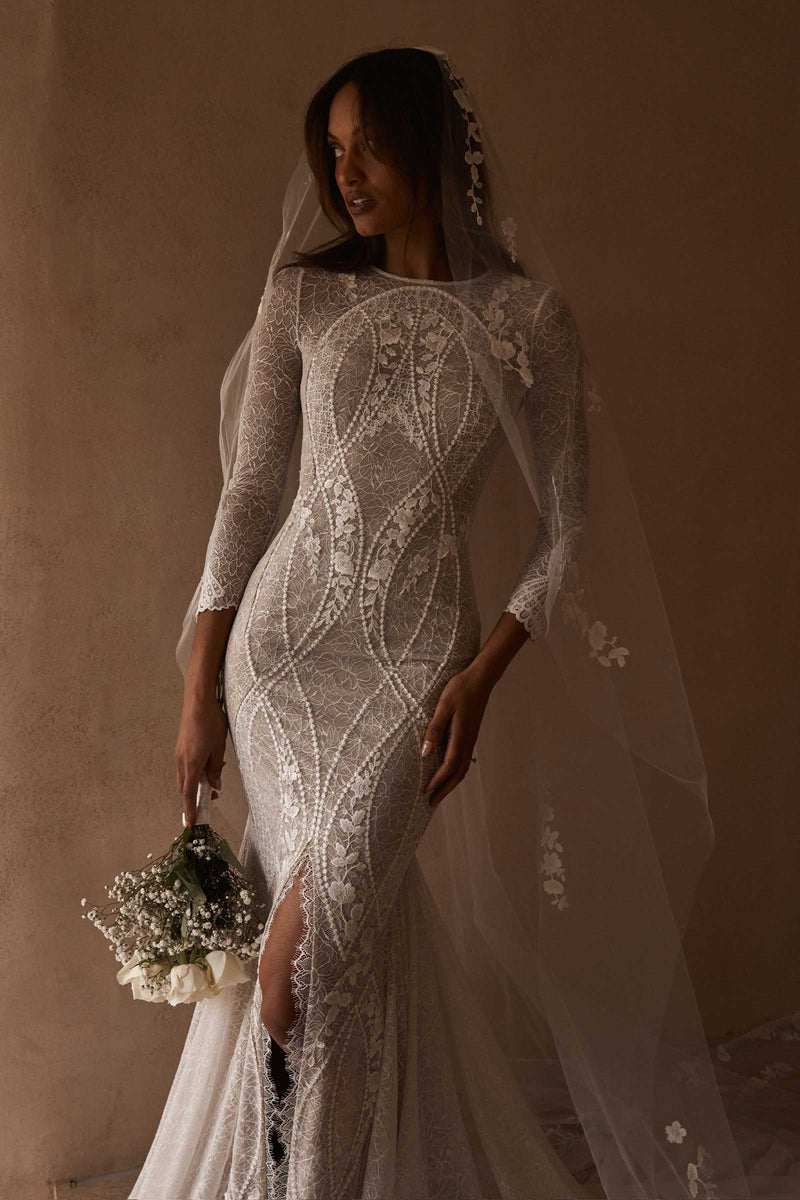 Recycled Lace Sheer Long Sleeve Wedding Dress