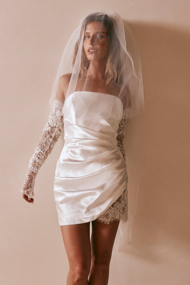 mini wedding dress with veil Grace Loves Lace Posey Short Veil