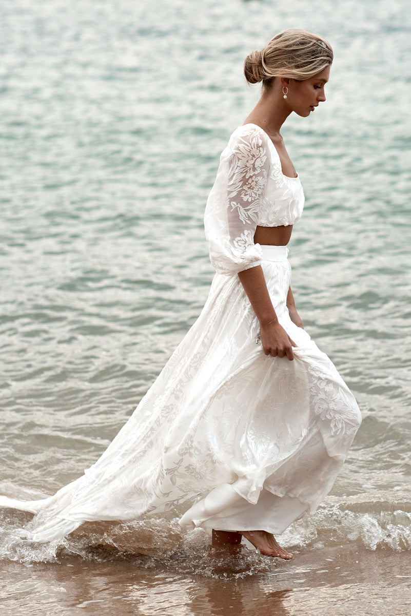 Simple Lace Top Bridal Separates Two Piece Mermaid Beach Wedding Dress