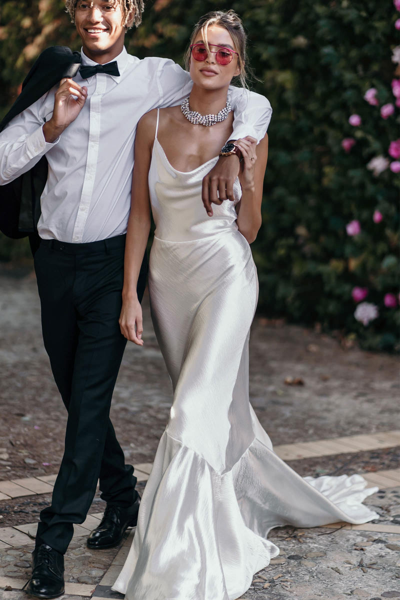 Aura Satin Cowl Neck Wedding Dress