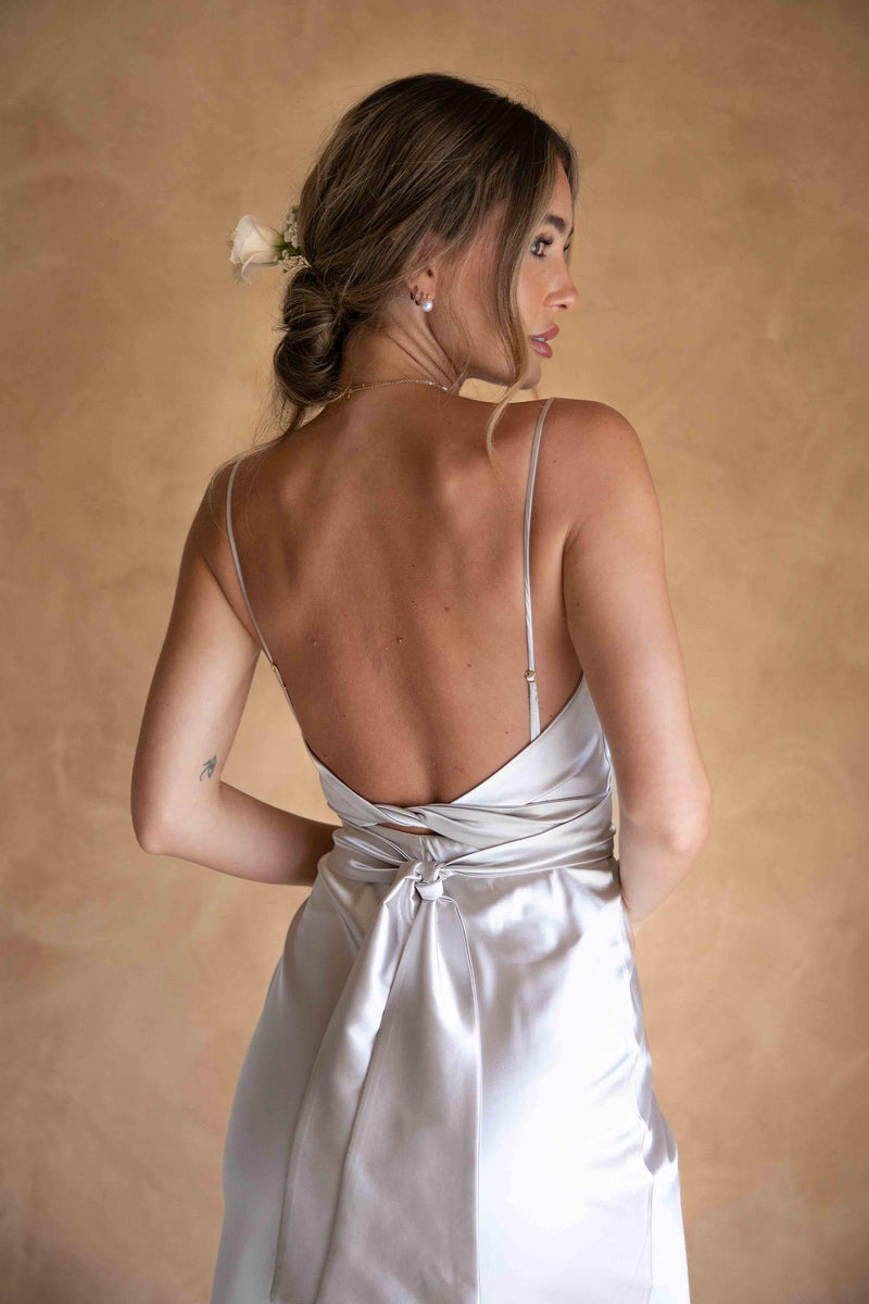 Satin Mini Bridesmaid Dress Moonshine – Grace Loves Lace CA