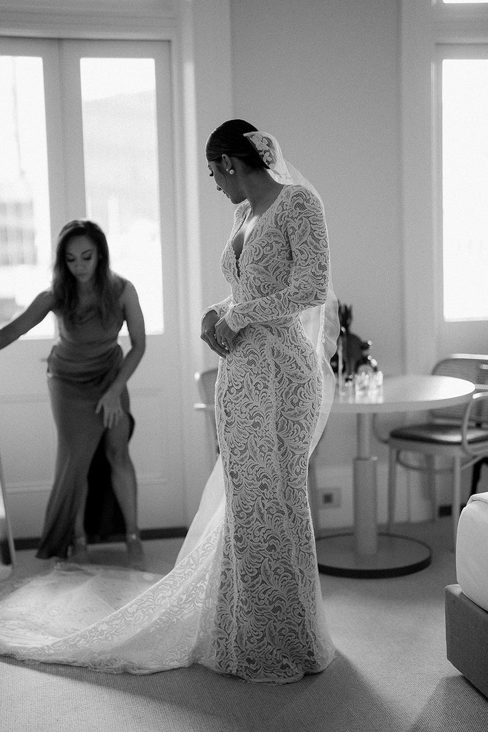 grace loves lace olive dress OLIVE by @grace_loves_lace This feminine, long sleeve lace gown features illusion paneling and a soft v-neckline, giving the illusion of being dipped in lace. Grace Loves Lace range from $2,000-$3,000 and