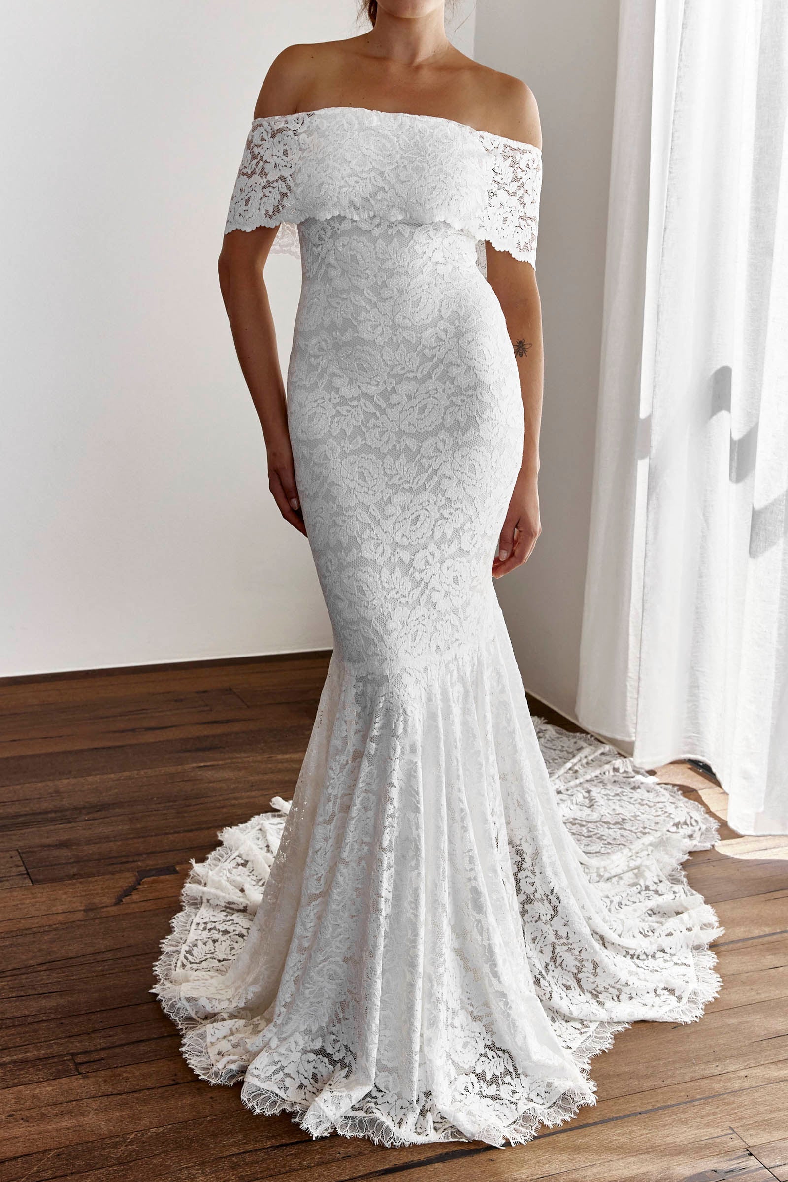 Luxury Pearl Wedding Dresses Modest Satin Wedding Gown 67279 – Viniodress