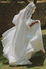 Mantilla Veil with Wedding Dress outside