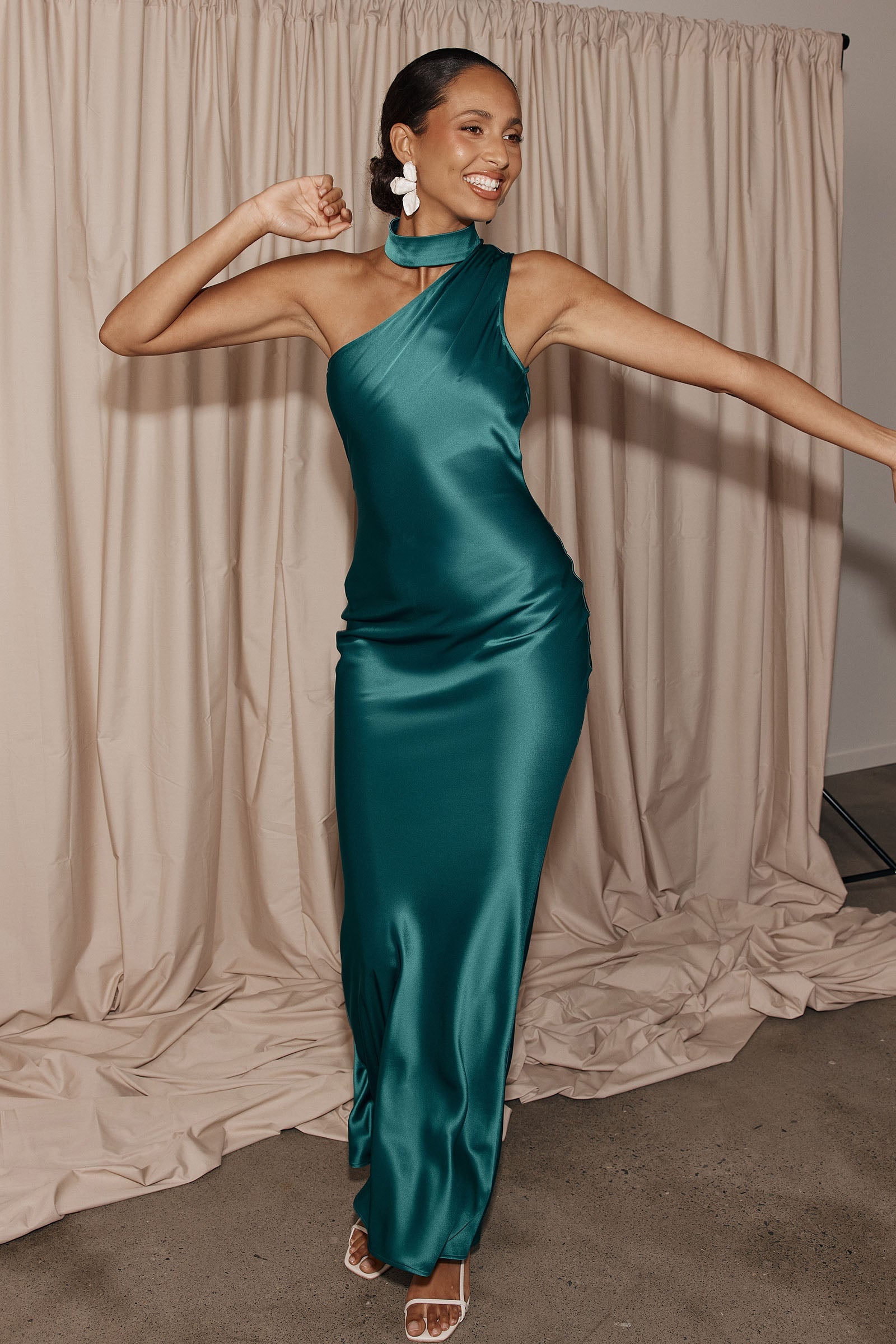 Teal one shoulder bridesmaid dress_XS_