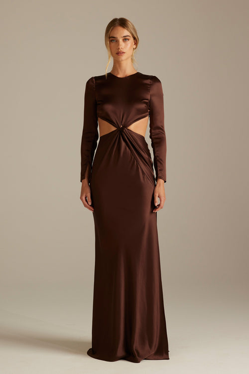 Satin Bridesmaid Dress Prom Dress Brown XL Cameron Espresso by Grace Loves Lace