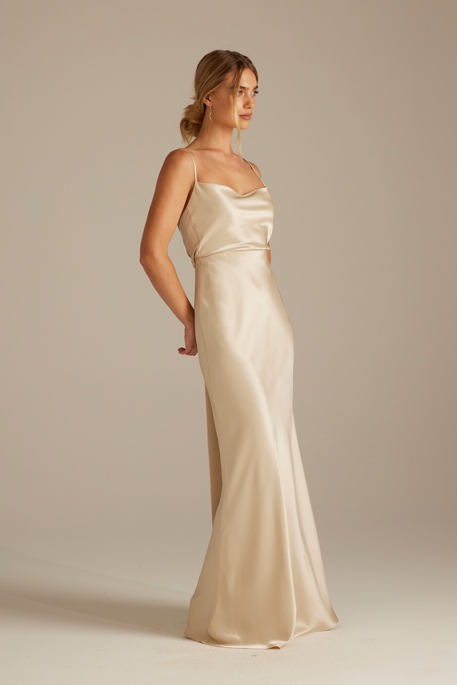 Satin Bridesmaid Dress Prom Dress Champagne M Cameron Champagne by Grace Loves Lace
