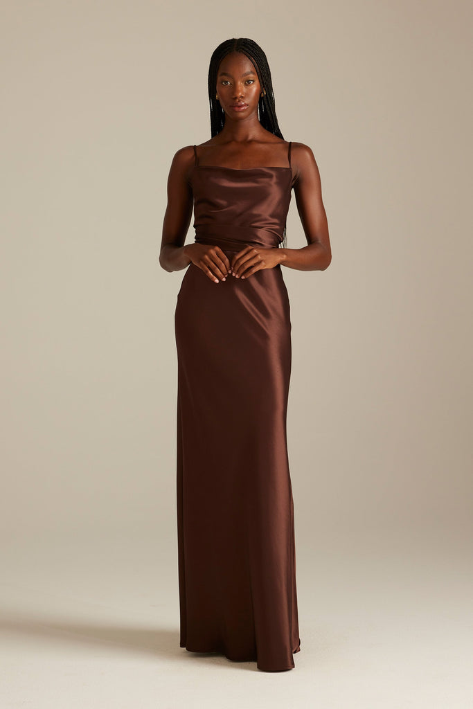 Satin Bridesmaid Dress Prom Dress Brown XL Cameron Espresso by Grace Loves Lace