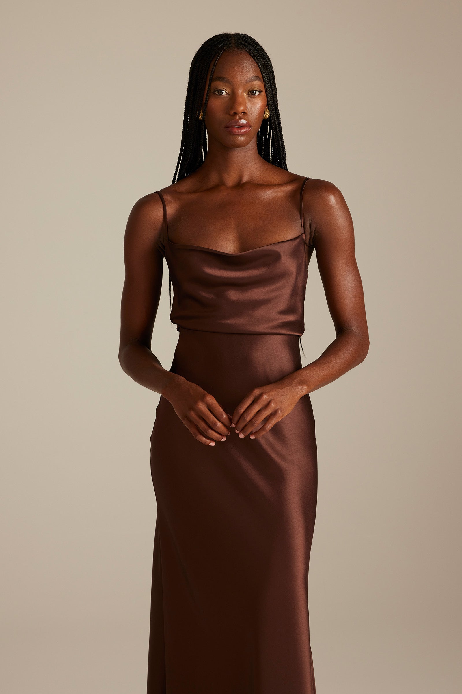 Satin Bridesmaid Dress Prom Dress Brown XL Cameron Espresso by Grace Loves Lace