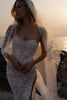 Embroidered Floral Wedding Veil with strapless wedding dress