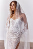 Embroidered Floral Wedding Veil with strapless wedding dress
