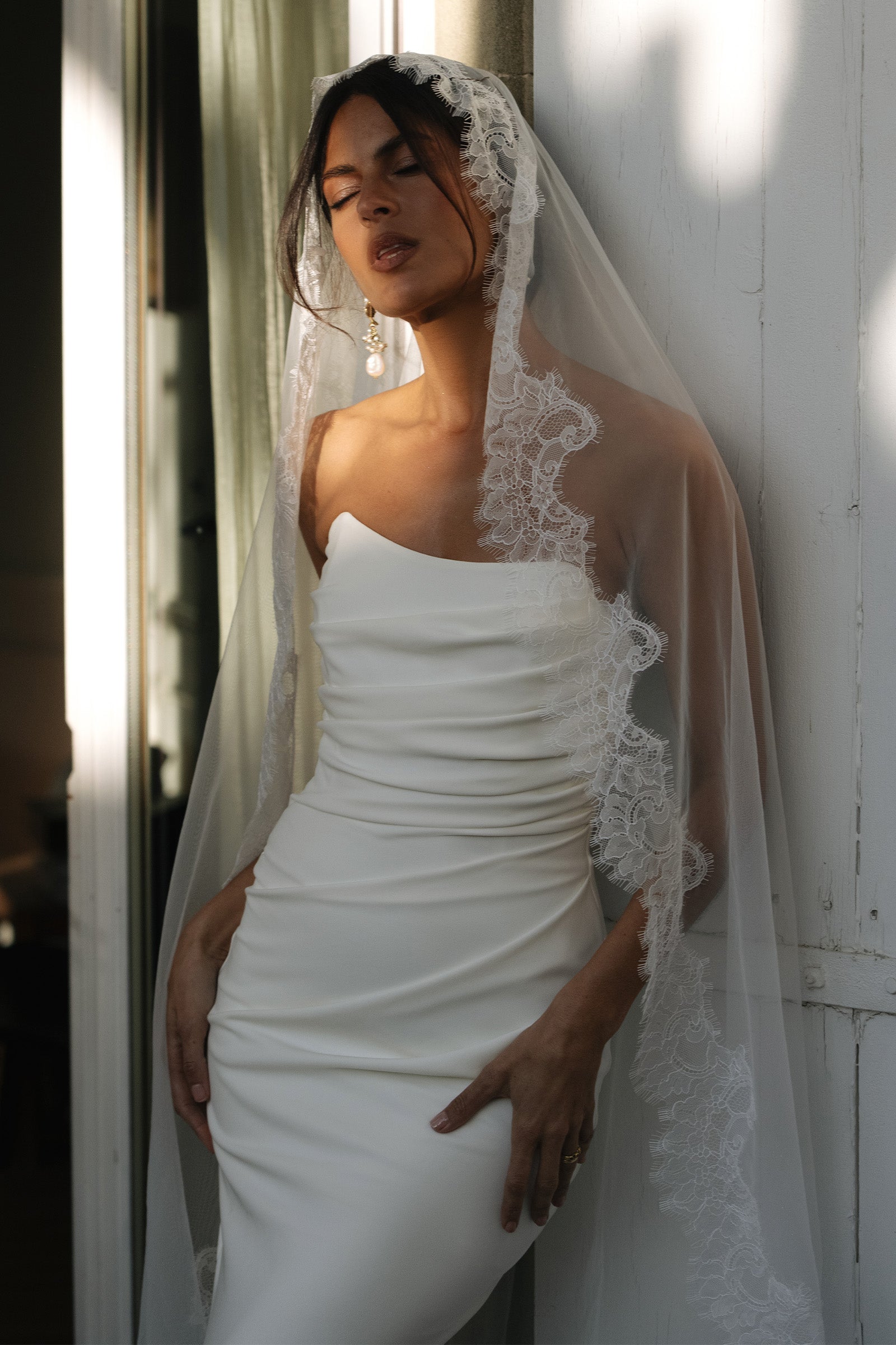 Strapless Crepe Wedding Dress Fit & Flare Mermaid White Off White Phoebe by Grace Loves Lace Strapless Crepe Wedding Dress Fit & Flare Mermaid White Off White Phoebe by Grace Loves Lace