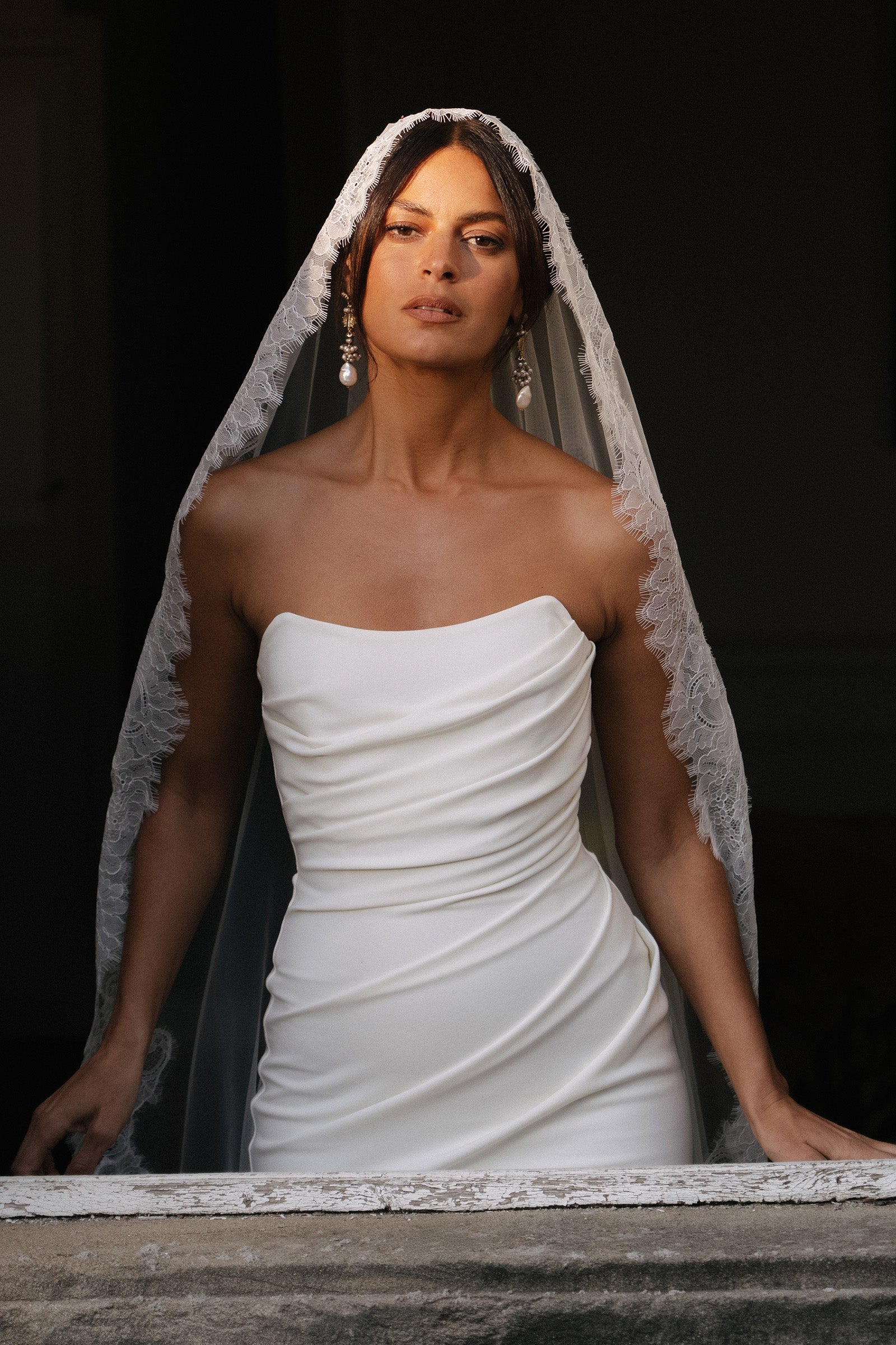 Strapless Crepe Wedding Dress Fit & Flare Mermaid White Off White Phoebe by Grace Loves Lace Strapless Crepe Wedding Dress Fit & Flare Mermaid White Off White Phoebe by Grace Loves Lace