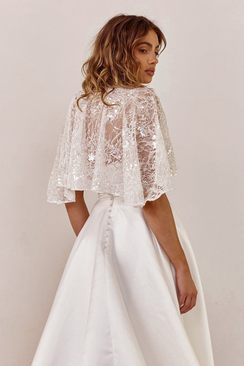 back of Beaded Sparkly Wedding Shawl