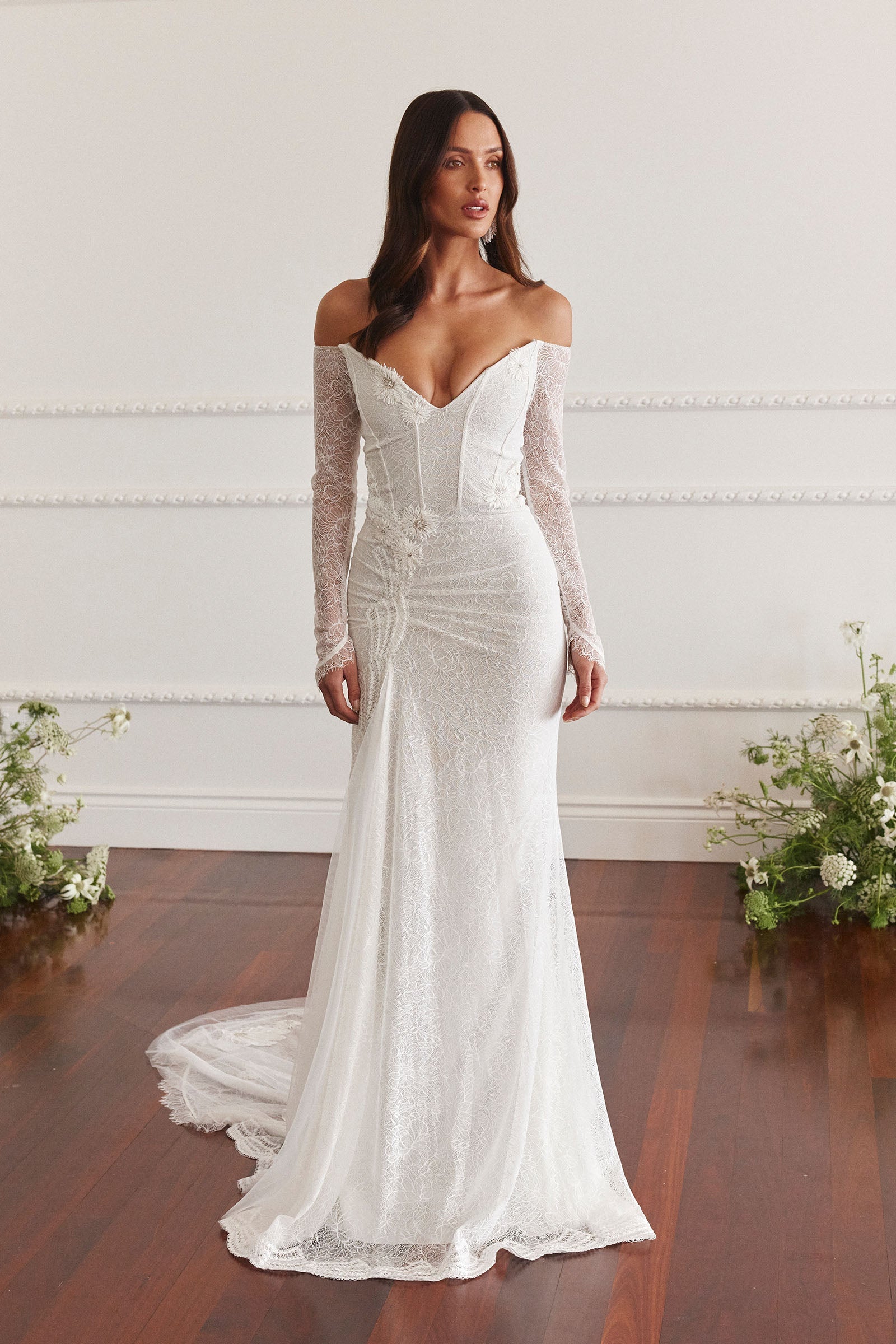 long sleeved lace dresses Ivory Sleeves Wedding Dresses, A-line U-back Wedding ClaireBridal daring low back and clever Long Sleeve Lace Maxi Dress
