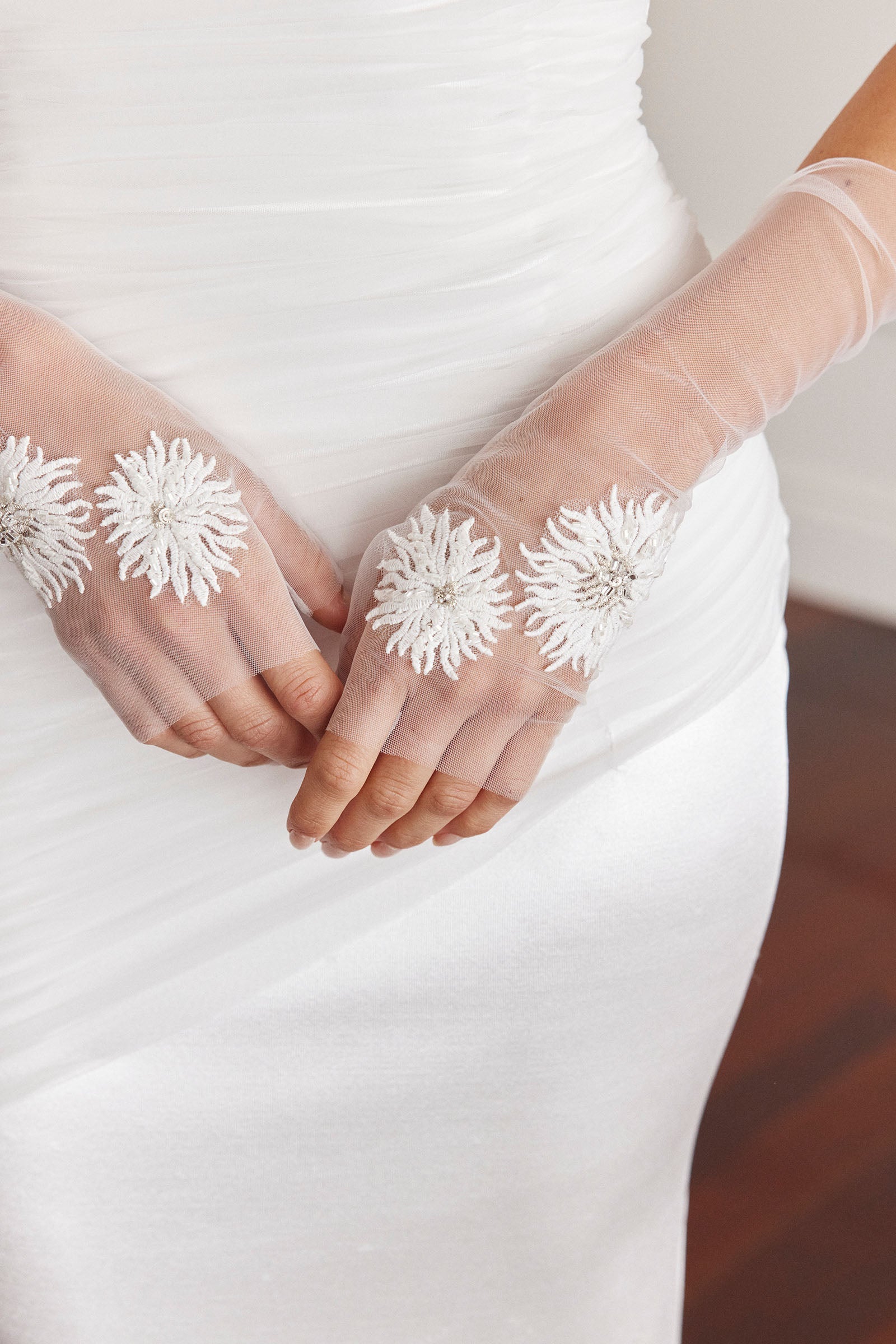 lace gloves wedding dress THE FLORAL LACE OFF-THE-SHOULDER BRIDAL GLOVES