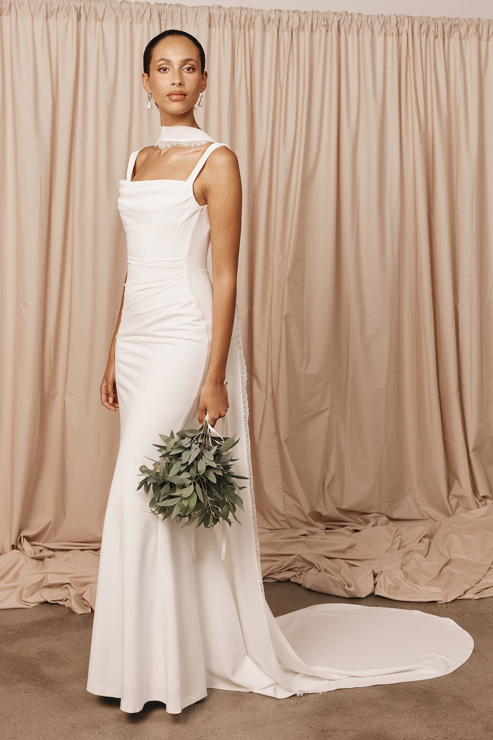 Corset White Crepe Wedding Dress Fit & Flare Mermaid Boning Made to Order XL James by Grace Loves Lace