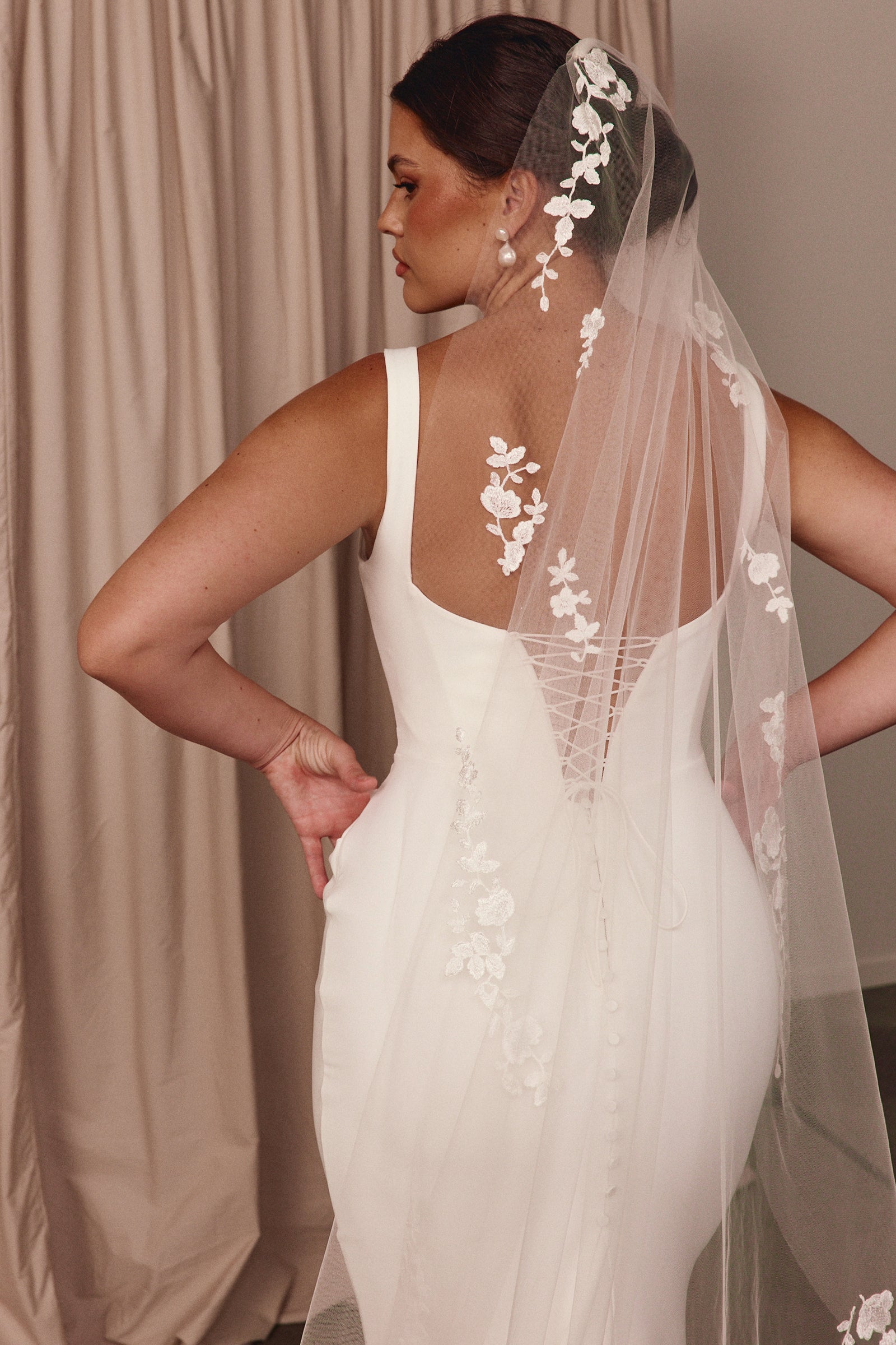 Corset White Crepe Wedding Dress Fit & Flare Mermaid Boning Made to Order XL James by Grace Loves Lace Corset White Crepe Wedding Dress Fit & Flare Mermaid Boning Made to Order XL James by Grace Loves Lace