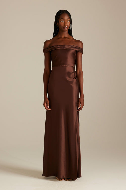 Satin Bridesmaid Dress Prom Dress Brown XL Cameron Espresso by Grace Loves Lace