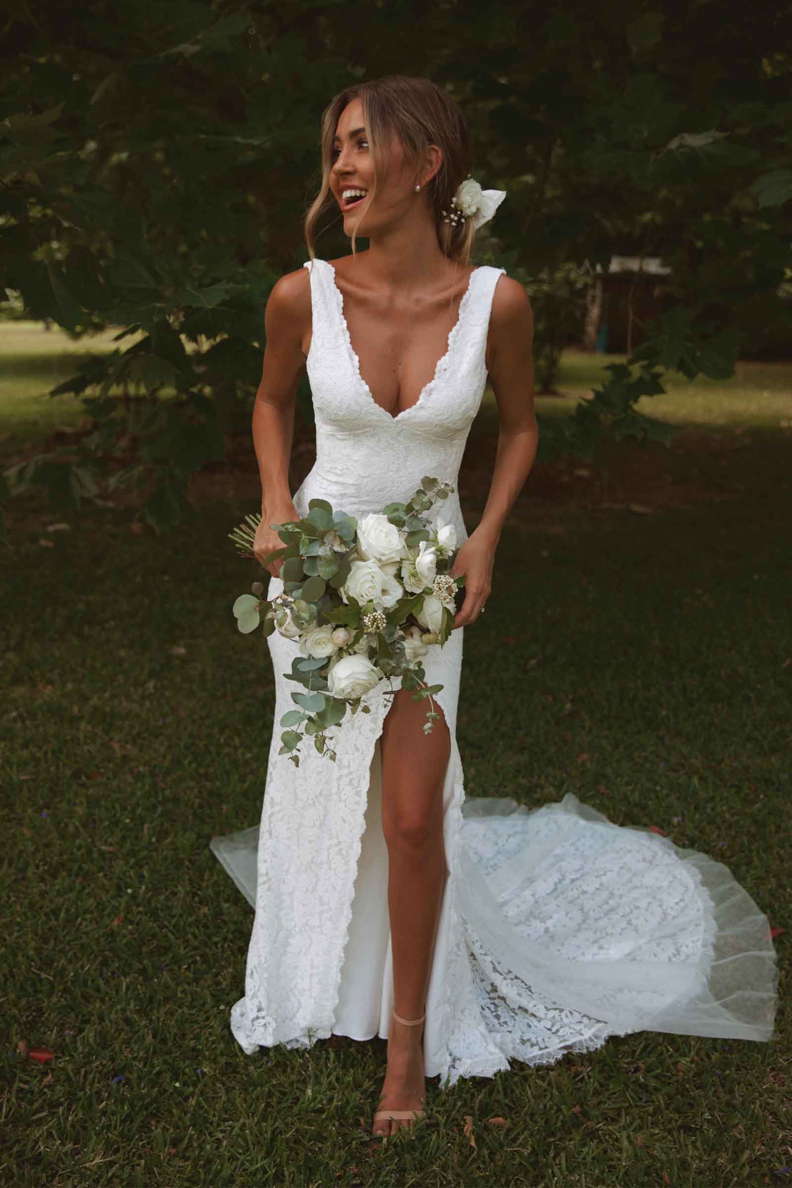 Lumi V Neck Wedding Dress – Grace Loves Lace US