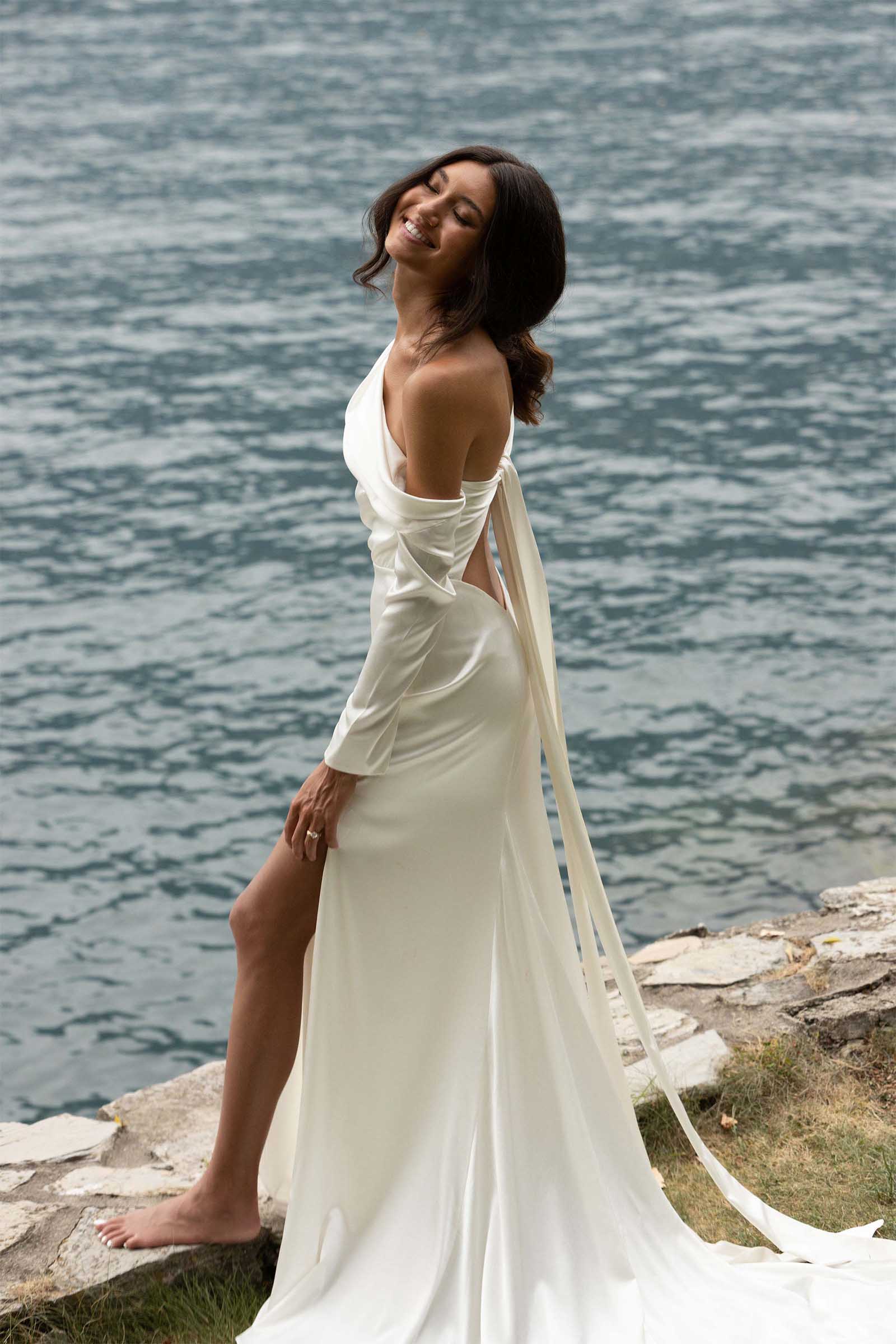 Anu  Long Sleeve Silk Wedding Dress – Grace Loves Lace CA