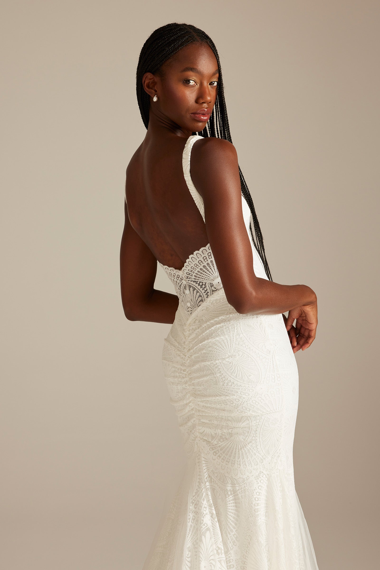 dress with lace at the back V-Neck Open Long White Formal Evening Gown White/Nude / 16 Simply stunning and ready to shine DaVinci Bridal 50720 Lace Wedding