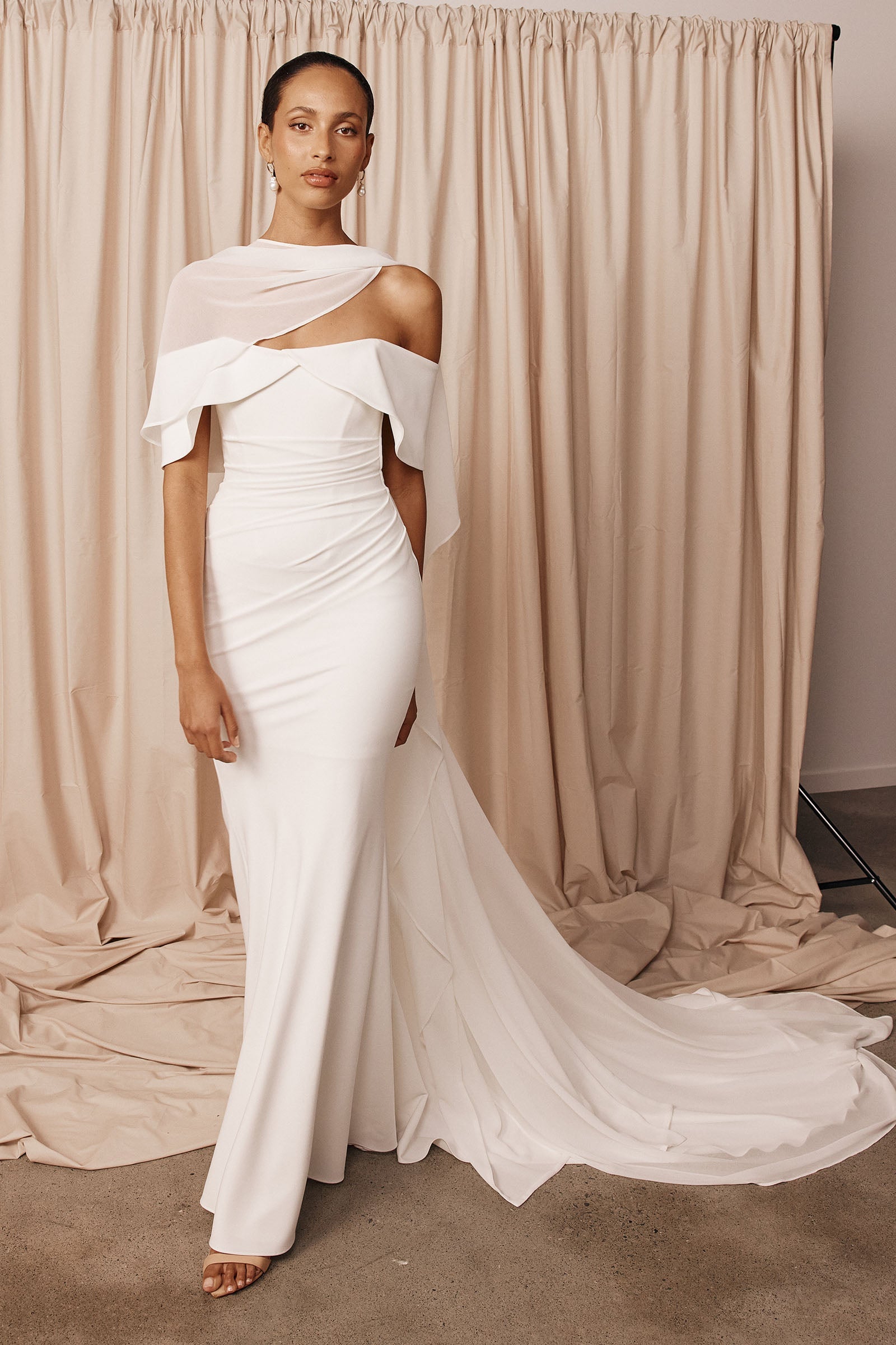 sheer cape for wedding dress Davinci Bridal 50806 Size 14 Ivory A Line Lace Cape Wedding Dress Sheer Crystal Plunging neckline