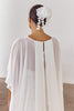back of sheer georgette wedding shawl paired with floral headpiece