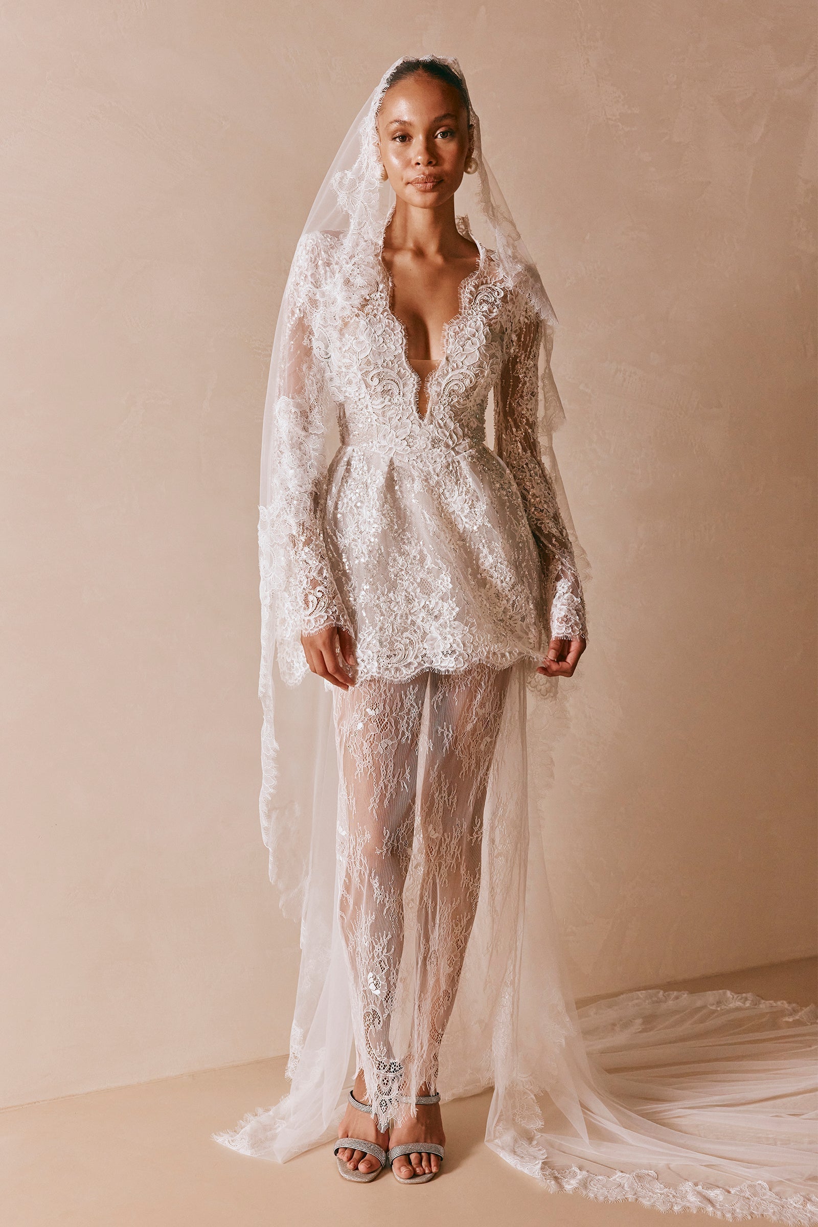 lace top silk skirt wedding dress Lace Top Satin Skirt Long A-line Wedding Dresses, Bridal Gown ClaireBridal