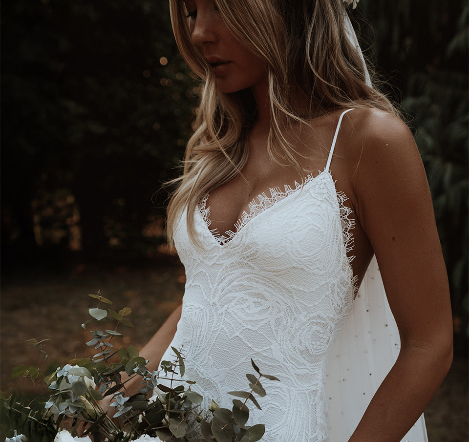 Woman in a lace wedding dress