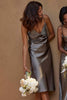 Grace Loves Lace Bridesmaid in Silky Satin Midi with Bouquet