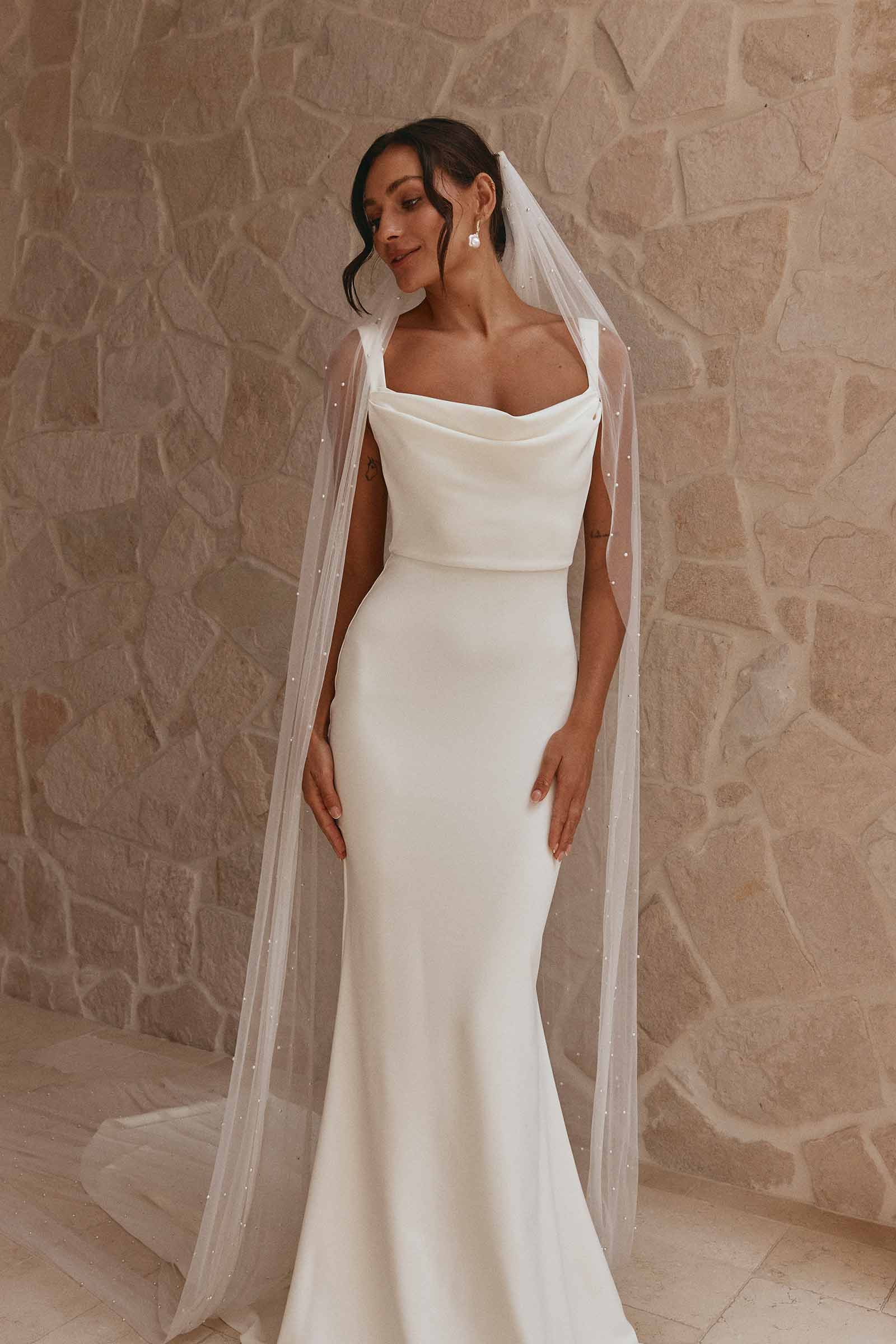Pearly Long Veil  Pearl Bridal Veil – Grace Loves Lace US