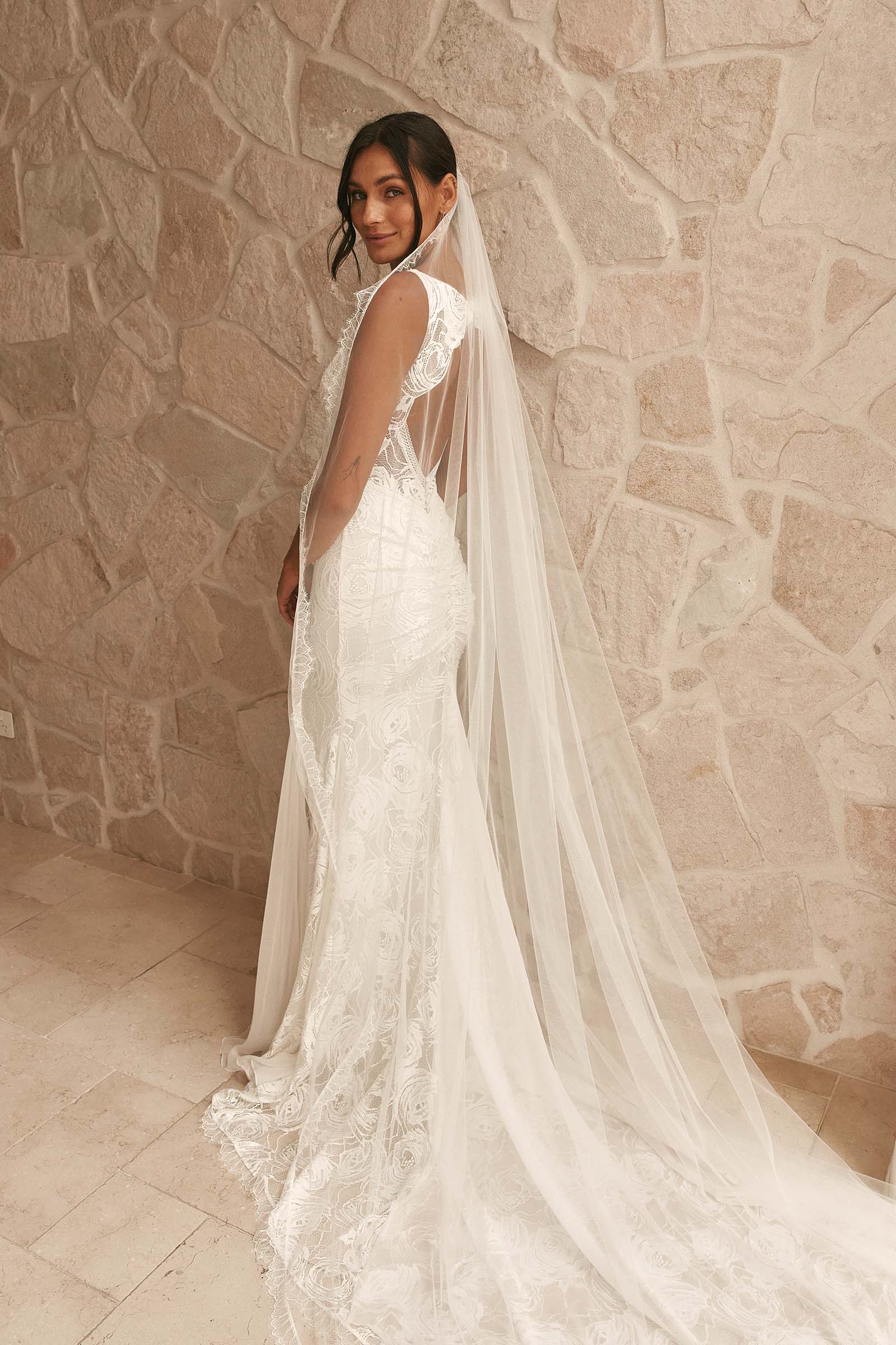 High Neck Wedding Dress With Veil Gabriela Veil Silk Ivory Veil