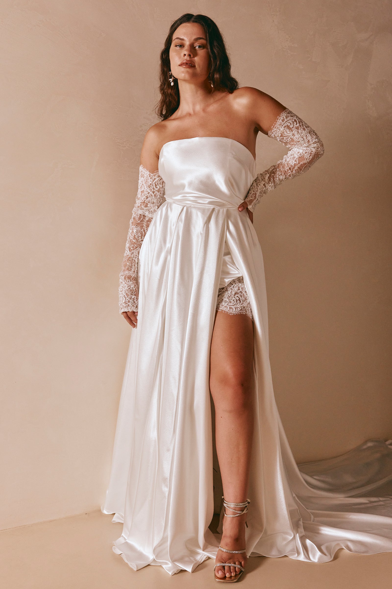 cotton sateen wedding dress Simple A-Line Square Neck White Satin Wedding Dresses Diamond White / 10