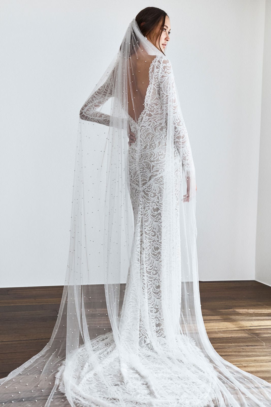 pearl veil with lace dress ALENA Wedding Dress