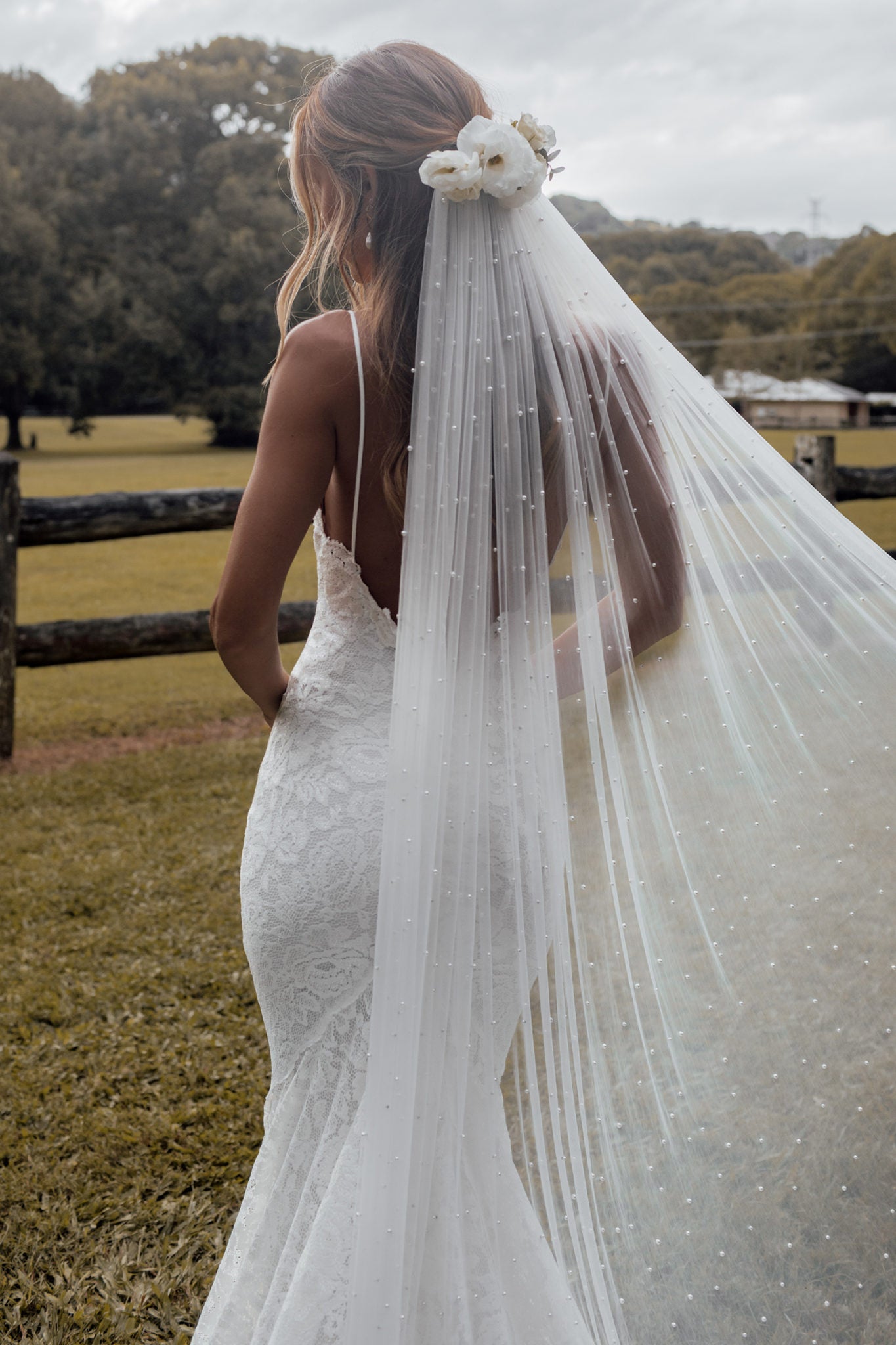 Pearly Long Veil | Pearl Bridal Veil – Grace Loves Lace US