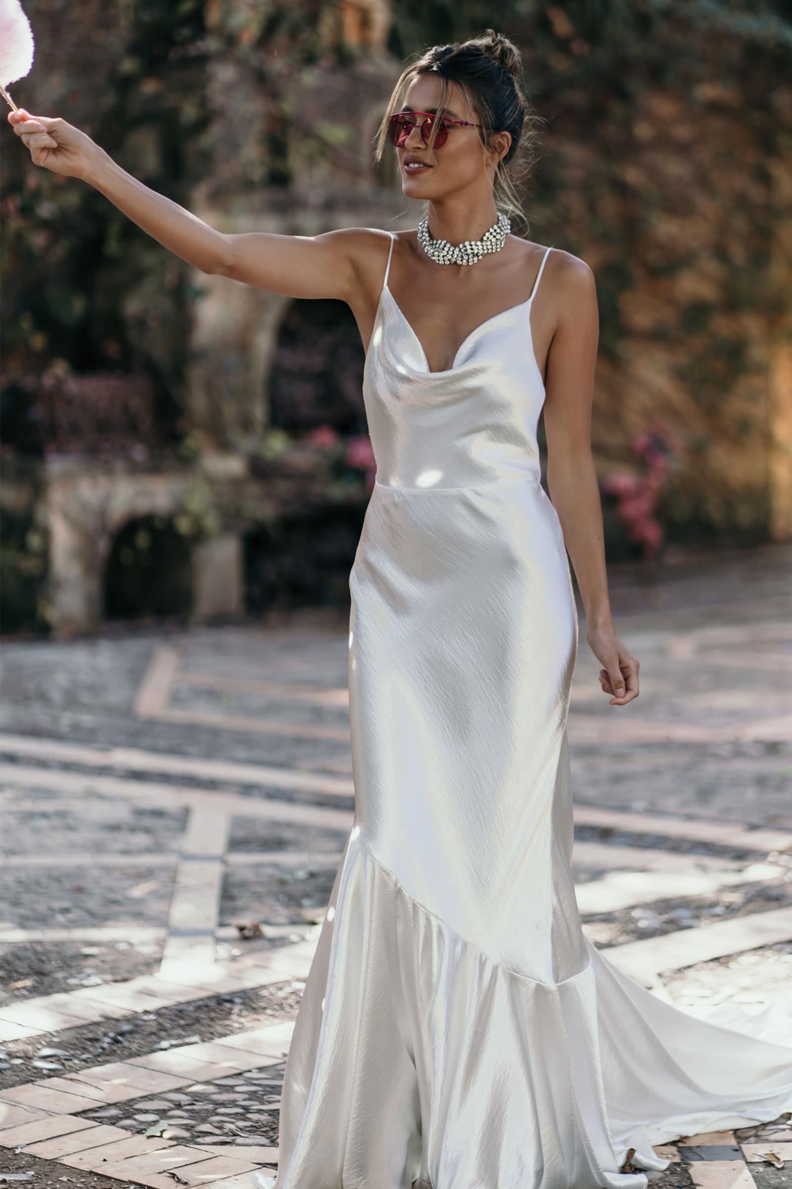 Double-Strap Long Draped Bodice Bridesmaid Dress