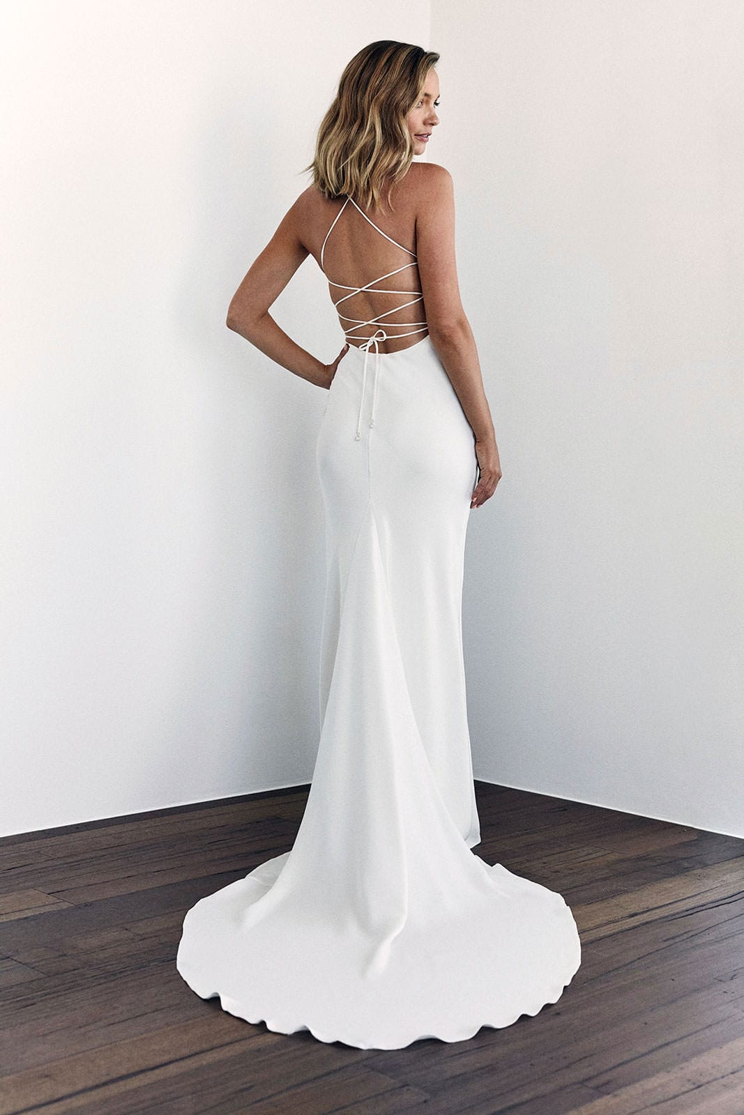 grace loves lace wedding dress Mermaid Cowl Neck Crepe Classic Fit & Flare Ivory XL by Grace Its the long Honey Silk | Open Back