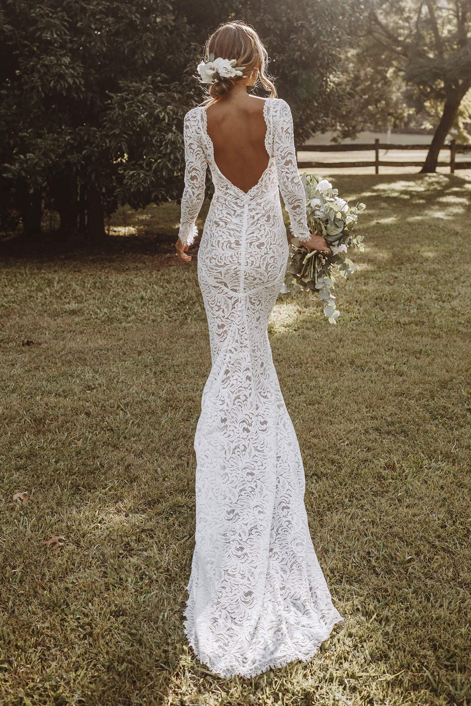 Modern Low Back Lace Wedding Dress