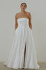 A satin strapless wedding dress.