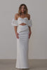 Woman in a satin strapless wedding dress.
