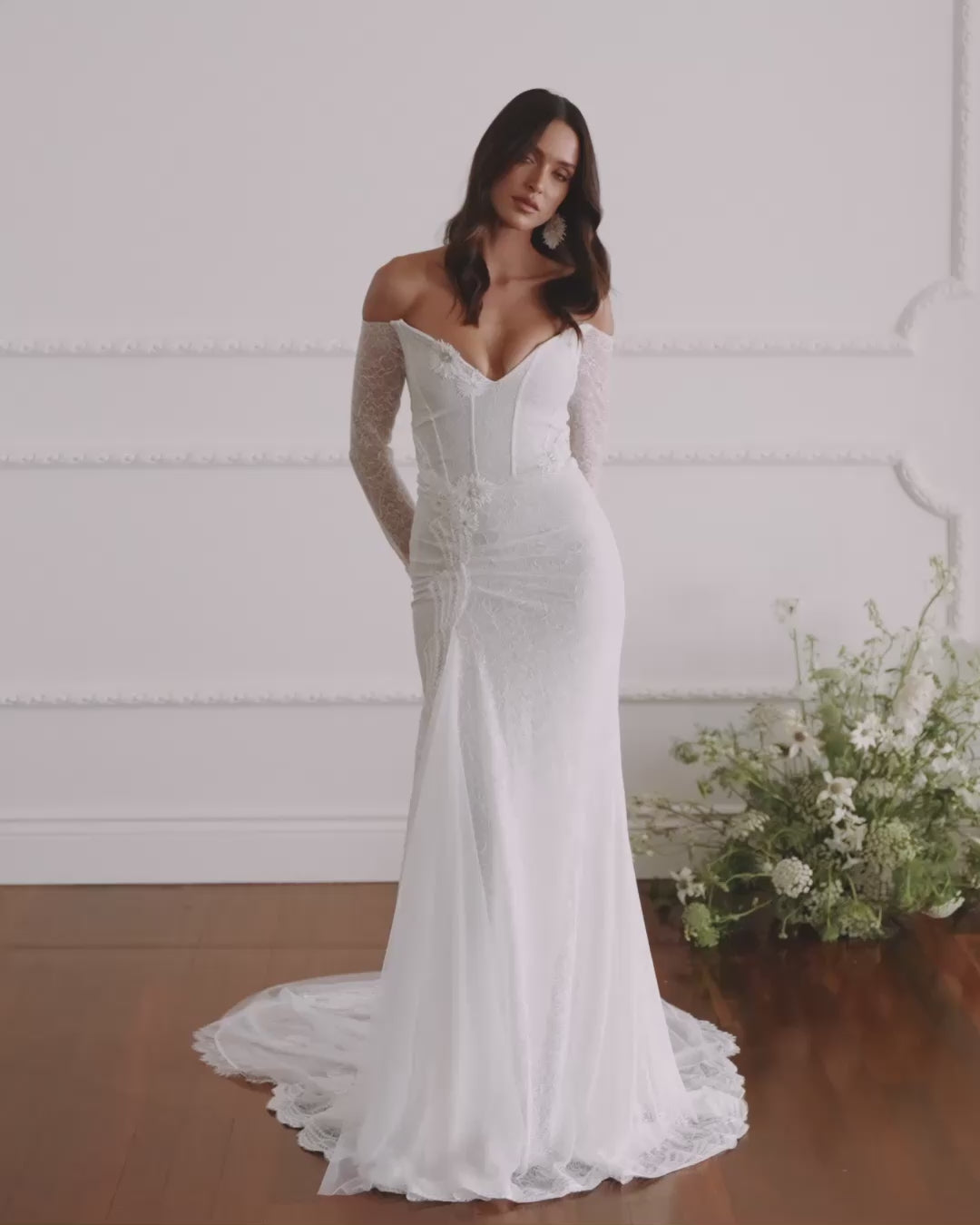 Long Sleeve Lace Wedding Dress Off the Shoulder Fit & Flare Mermaid Ivory M Gigi by Grace Loves Lace