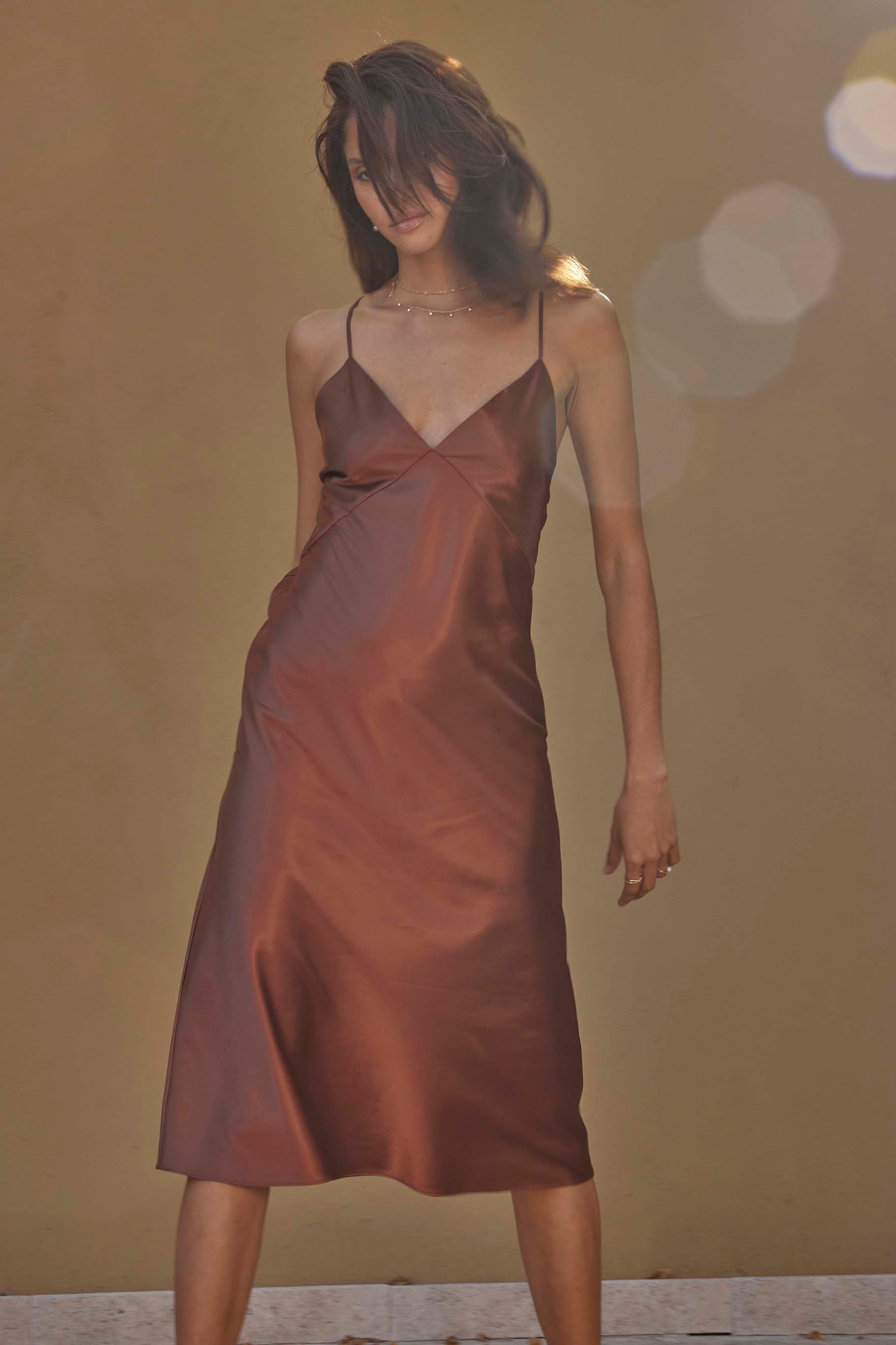 copper satin midi dress Minnie Midi Dress